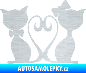 Samolepka Kočky love 002 levá spletené ocásky škrábaný hliník