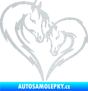 Samolepka Koníci 002 - levá srdíčko kůň s hříbátkem škrábaný hliník
