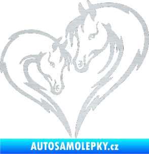 Samolepka Koníci 002 - pravá srdíčko kůň s hříbátkem škrábaný hliník