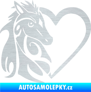 Samolepka Koník love 001 levá hříbátko v srdíčku škrábaný hliník