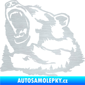 Samolepka Krajina hory 032 levá les s medvědem škrábaný hliník