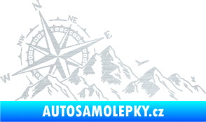 Samolepka Krajina hory 043 levá s kompasem škrábaný hliník