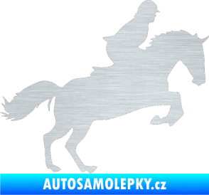 Samolepka Kůň 014 pravá skok s jezdcem škrábaný hliník