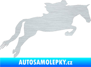 Samolepka Kůň 015 pravá skok s jezdcem škrábaný hliník