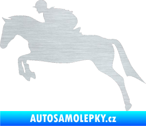 Samolepka Kůň 020 levá skok s jezdcem škrábaný hliník