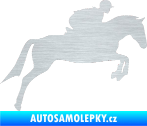Samolepka Kůň 020 pravá skok s jezdcem škrábaný hliník