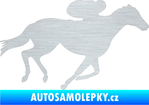 Samolepka Kůň 027 pravá závodí s jezdcem škrábaný hliník
