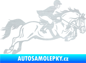 Samolepka Kůň 059  pravá jezdec na koni parkur škrábaný hliník