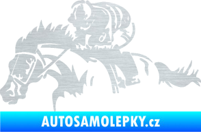 Samolepka Kůň 075 levá závod s jezdcem, dostihy škrábaný hliník