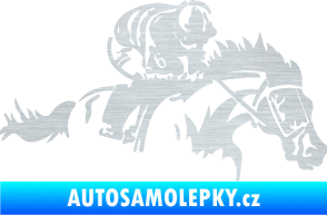 Samolepka Kůň 075 pravá závod s jezdcem, dostihy škrábaný hliník