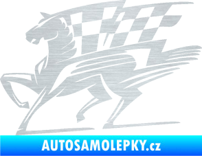 Samolepka Kůň racing 001 levá se šachovnicí škrábaný hliník