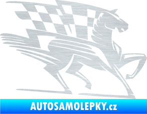 Samolepka Kůň racing 001 pravá se šachovnicí škrábaný hliník