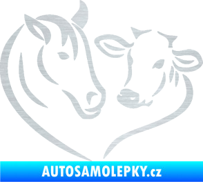 Samolepka Kůň s kravičkou v srdíčku levá láska ke zvířatům škrábaný hliník