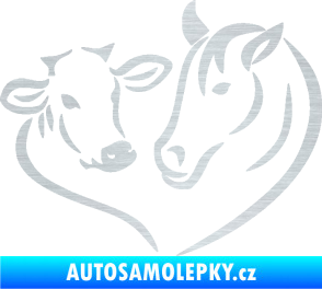 Samolepka Kůň s kravičkou v srdíčku pravá láska ke zvířatům škrábaný hliník
