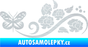 Samolepka Květina dekor 015 levá s motýlem škrábaný hliník