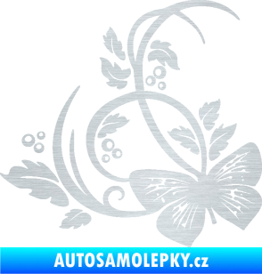 Samolepka Květina dekor 046 levá motýl škrábaný hliník