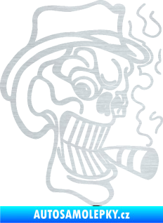 Samolepka Lebka 020 pravá crazy s cigaretou škrábaný hliník