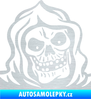 Samolepka Lebka 057 pravá v kápi škrábaný hliník