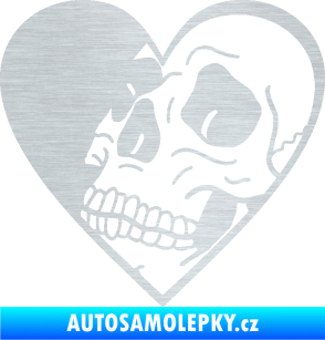 Samolepka Lebka 062 levá v srdíčku škrábaný hliník
