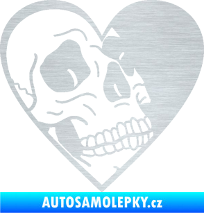 Samolepka Lebka 062 pravá v srdíčku škrábaný hliník