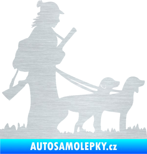 Samolepka Lov 001 pravá žena a dva psi  škrábaný hliník