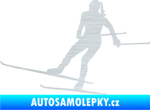 Samolepka Lyžařka 001 levá běh na lyžích škrábaný hliník
