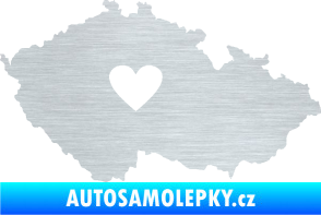 Samolepka Mapa České republiky 002 srdce škrábaný hliník