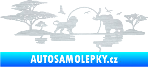 Samolepka Motiv Afrika levá -  zvířata u vody škrábaný hliník
