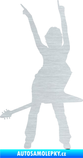 Samolepka Music 016 levá rockerka s kytarou škrábaný hliník