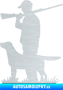 Samolepka Myslivec 005 levá se psem na lovu škrábaný hliník