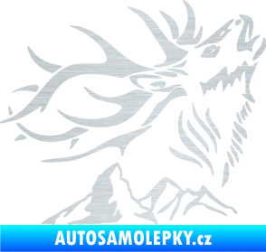 Samolepka Myslivost 003 pravá jelen a hory škrábaný hliník