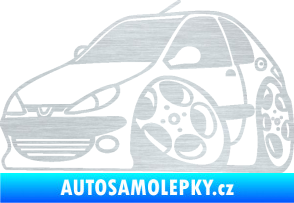 Samolepka Peugeot 206 karikatura levá škrábaný hliník