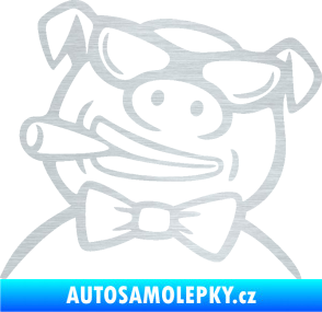 Samolepka Prase 005 levá s doutnikem škrábaný hliník
