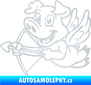 Samolepka Prase 005 levá s křídly a lukem škrábaný hliník