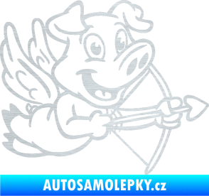 Samolepka Prase 005 pravá s křídly a lukem škrábaný hliník