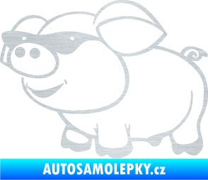 Samolepka Prase 006 levá frajer v brýlích škrábaný hliník