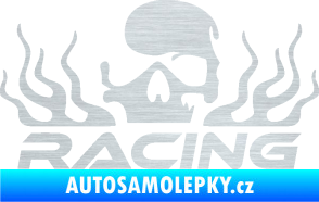 Samolepka Racing nápis s lebkou levá škrábaný hliník