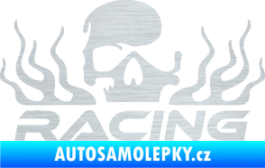 Samolepka Racing nápis s lebkou pravá škrábaný hliník