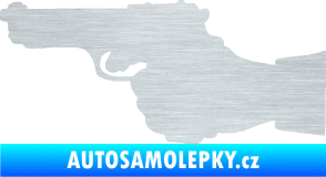 Samolepka Ruka s pistolí 001 levá ruce vzhůru škrábaný hliník