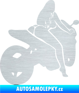 Samolepka Sexy žena na motorce pravá škrábaný hliník