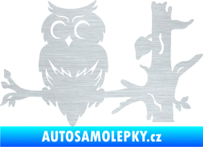 Samolepka Sova 005 levá na větvi škrábaný hliník