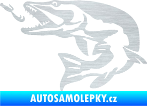 Samolepka Štika 005 levá s návnadou škrábaný hliník