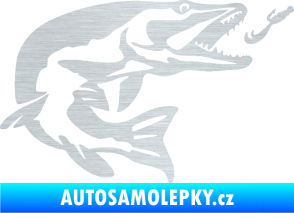 Samolepka Štika 005 pravá s návnadou škrábaný hliník