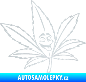 Samolepka Travka 003 pravá lístek marihuany s obličejem škrábaný hliník
