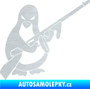 Samolepka Tučňák se samopalem pravá škrábaný hliník