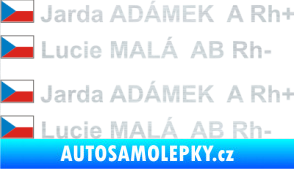 Samolepka Vlajka ČR se jménem a krevní skupinou škrábaný hliník
