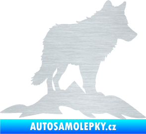 Samolepka Vlk 031 pravá hory škrábaný hliník