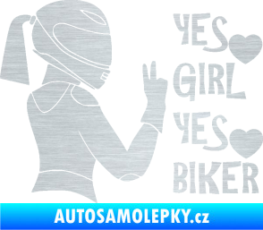 Samolepka Yes girl, yes biker motorkářka škrábaný hliník