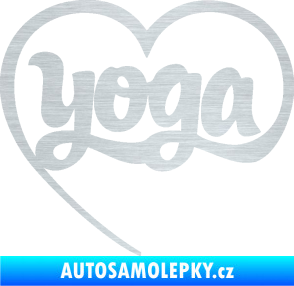 Samolepka Yoga nápis v srdíčku škrábaný hliník