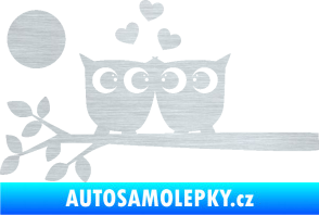 Samolepka Zamilované sovy levá na větvičce škrábaný hliník
